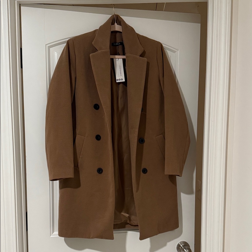 Boohoo Women's Tan Pea Coat
